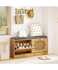 Costway Shoe Storage Bench with Cushion 2 Flip-over Doors & Adjustable Shelves