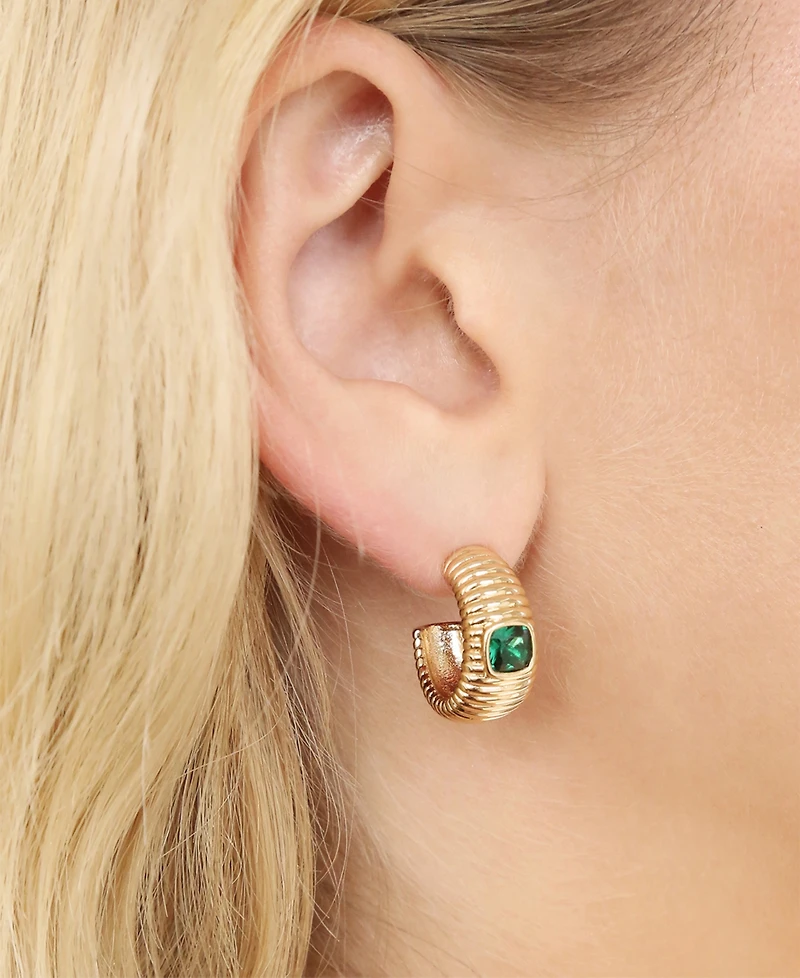 Ettika Ribbed Emerald Medium Hoops