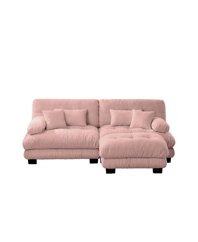 Streamdale Furniture Cloud Couch Chenille 2 Seater Sofa with Pillows and Ottoman, Pink