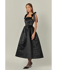 English Factory Women's Bow Pointed Blk Midi Dress
