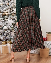 Cupshe Women's Retro Cheer Plaid Midi Skirt