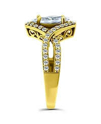 Cubic Zirconia Marquise Center Stone Split Shank Ring Silver Plate