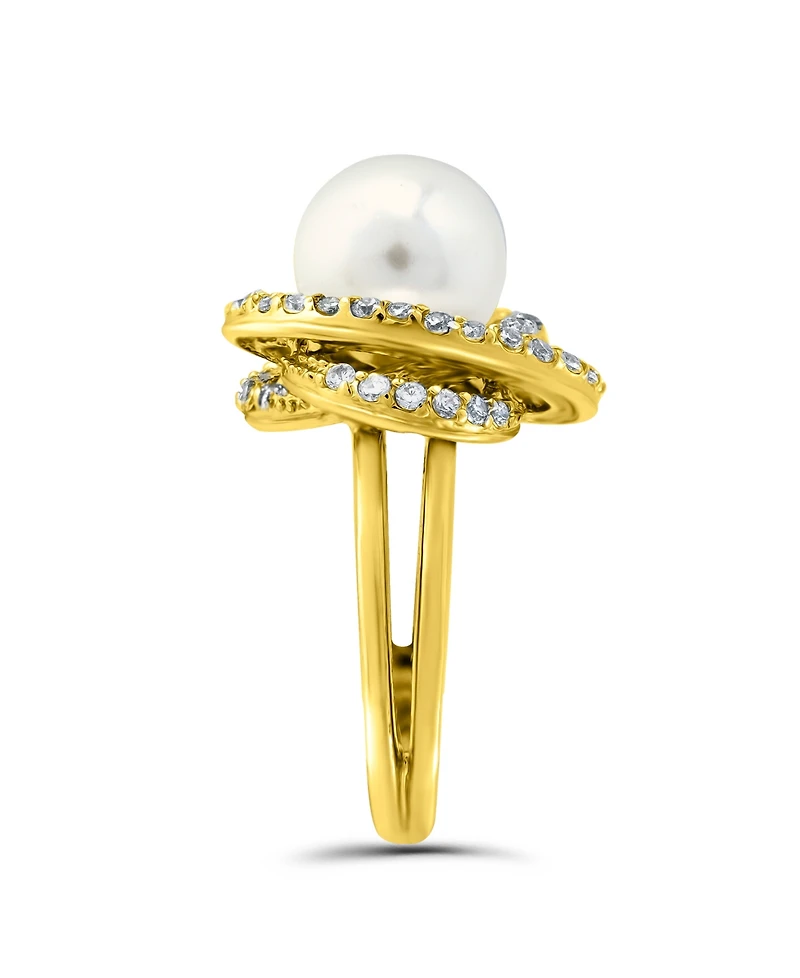 Imitation Pearl and Cubic Zirconia Pave Swirl Ring Silver Plate