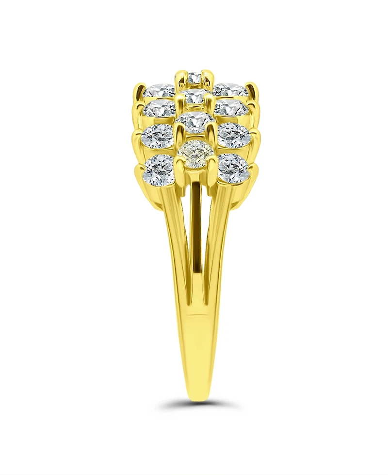 Cubic Zirconia Round Prong Set 3 Row Ring Silver Plate