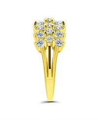 Cubic Zirconia Round Prong Set 3 Row Ring Silver Plate