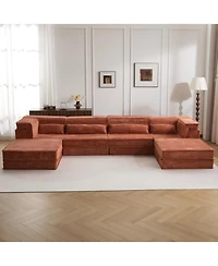 Streamdale Compression Sofa, Convertible Floor Sofa Bed, Modular Sectional, 4 Seater, Orange