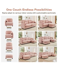 Streamdale Furniture Streamdale Four-Seater Modular Chenille Sectional Couch with Pillows, Pink