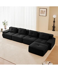 Streamdale Furniture Modern L-Shaped Corduroy Sectional Sofa with Movable Ottoman - Black
