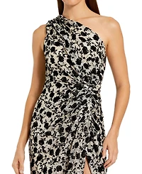 Mac Duggal Women's One Shoulder Sequin Gown with Floral Velvet Detail