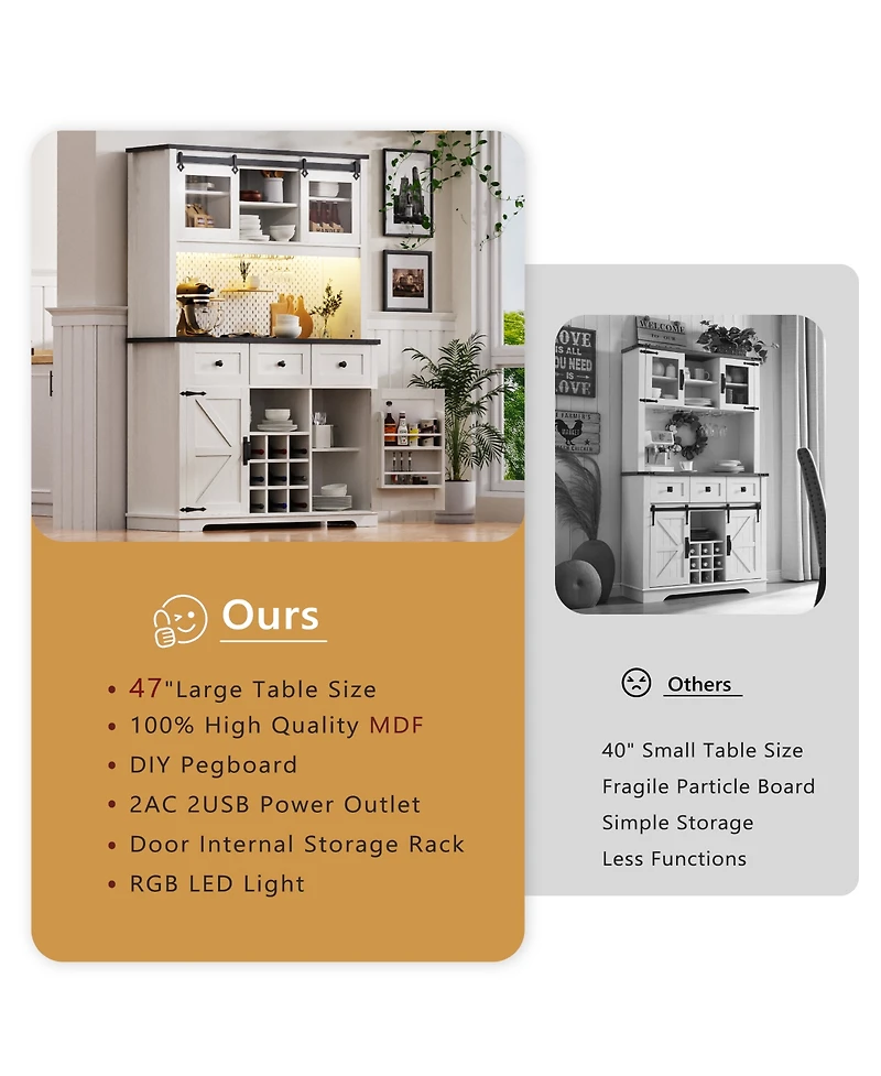 Boyel Living 71" Farmhosue Pantry Bar Cabinet with Internal Storage Rack,Kitchen Cabinet with Hutch,Sliding Door,Rustic Coffee Bar Storage Cabine