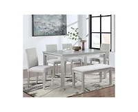 Casainc 6-Piece Silver Grey Crystal Accent Wood Dining Set with Rectangular Table 4 Upholstered Chairs and Bench