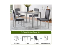 Casainc 5-Piece Silver Grey Crystal Accent Wood Dining Set with Rectangular Table and 4 Upholstered Chairs