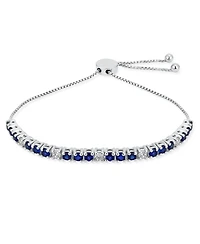 Bling Jewelry Alternating Created Synthetic Blue Sapphire White Zircon Bolo Tennis Bracelet Adjustable 7-8 Inch Sterling Silver