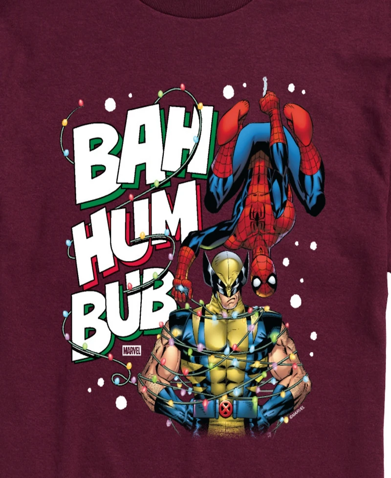 Airwaves Men's Marvel Bah Hum Bub Wolverine and Spider-Man Graphic Short-Sleeve T-Shirt