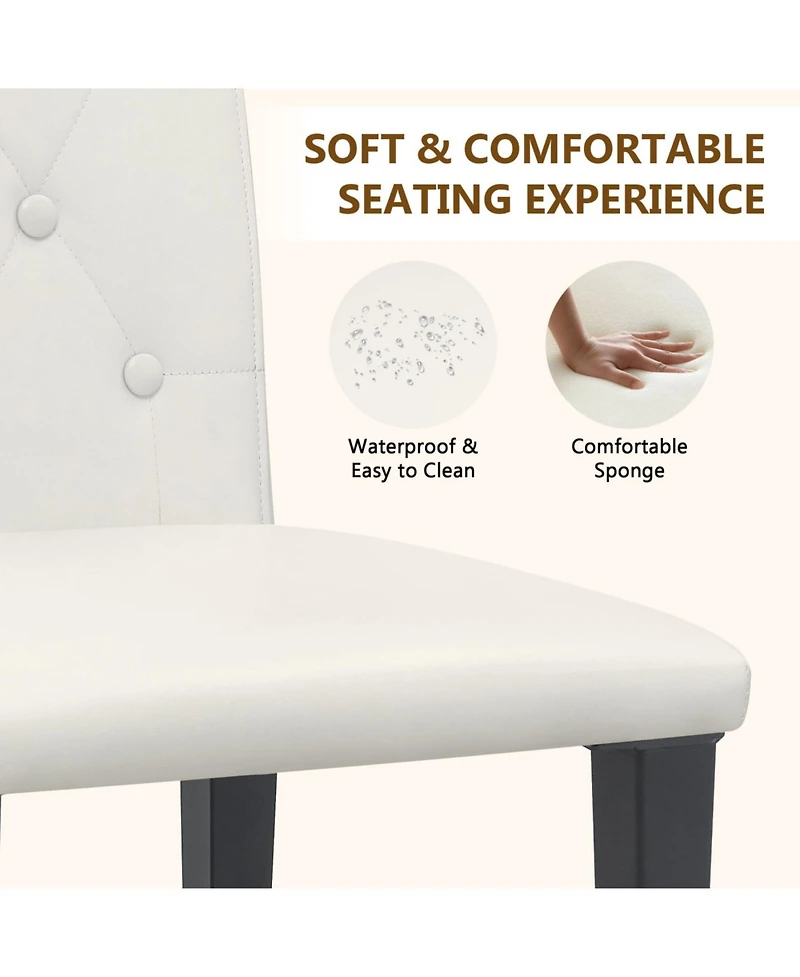 Streamdale Furniture Streamdale 4-pack white Pu dining chairs, ergonomic buckle backrest, black metal legs