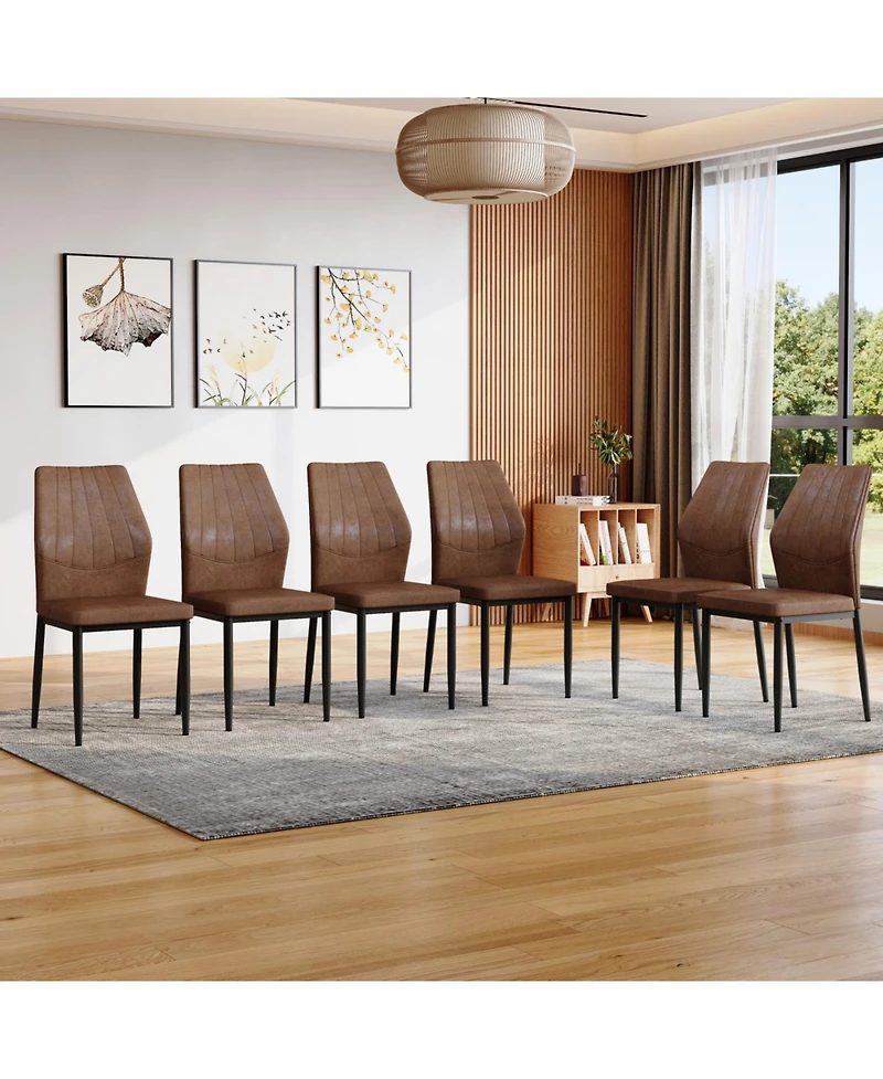 Streamdale Set of 6 Brown/Black Dining Chairs with Shell Pattern, 37" High.