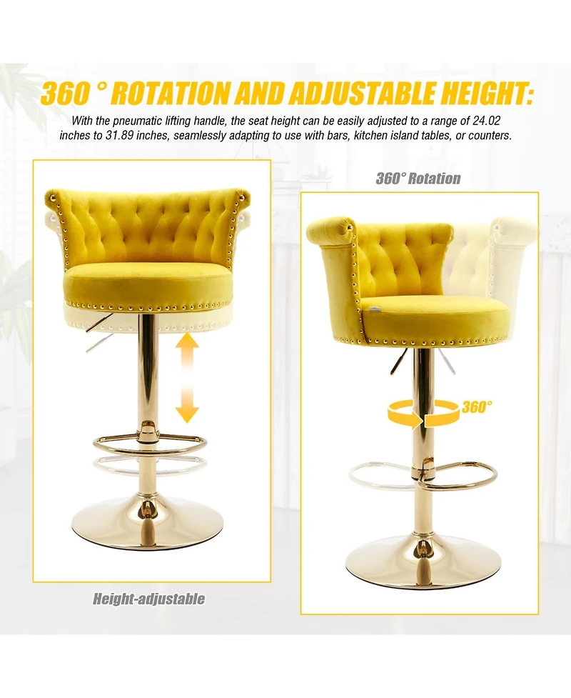 Streamdale Velvet 360 Rotating Bar Chair with Adjustable Height - Modern Kitchen Island Chair