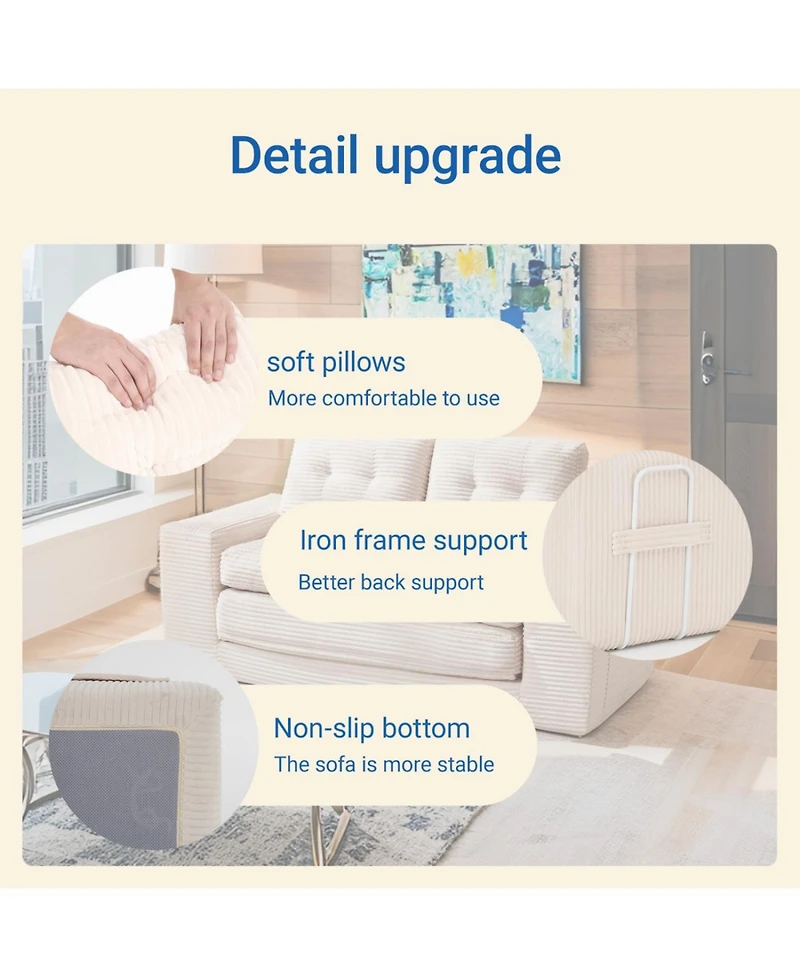 Streamdale Furniture Streamdale Loveseat Sofa Bed with Memory Foam & Steel Frame - No Assembly, Convertible (Beige