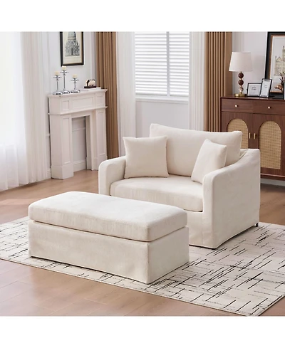 Streamdale Modern Upholstered Farmhouse Chair & Ottoman Set, Beige