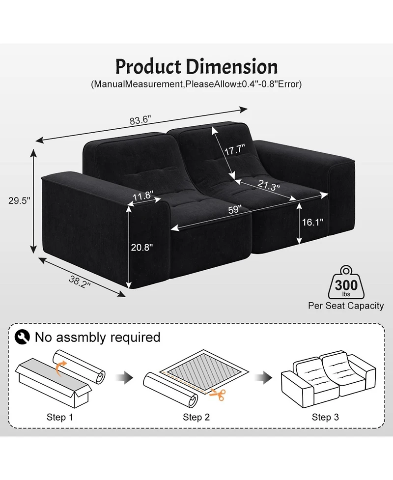Streamdale Modern Modular Sectional Sofa - Black/Grey Chenille Fabric