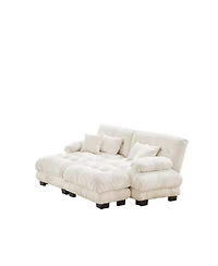 Streamdale Cloud Couch Sleeper Sofa, Chenille 2 Seater with 2 Lumbar & 2 Throw Pillows, 2 Ottomans