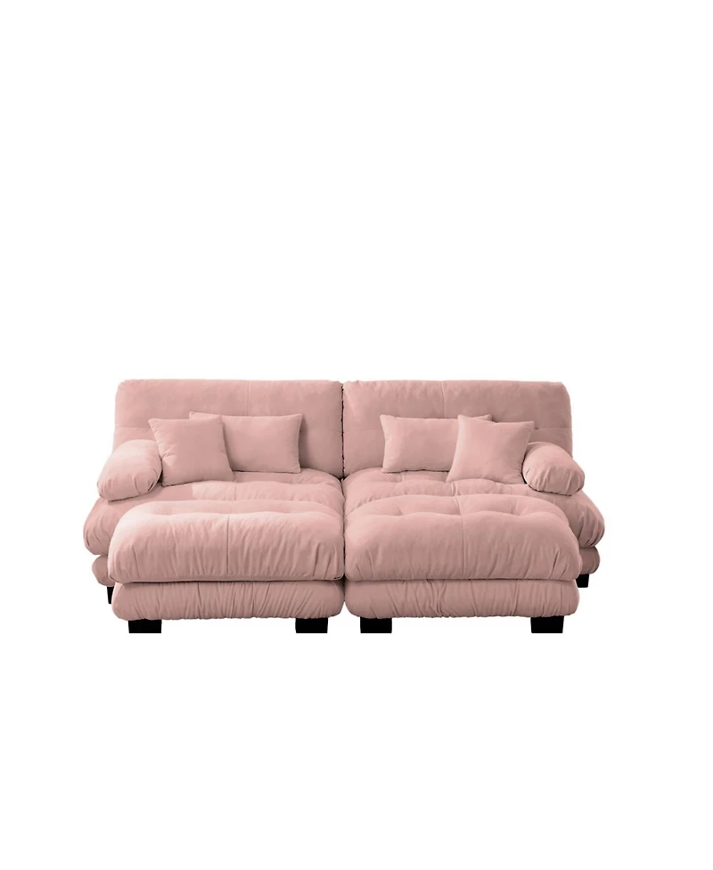 Streamdale Furniture Streamdale Cloud Couch Sleeper Sofa, Chenille 2 Seater Sofa with 2 Ottomans, Pink