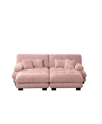 Streamdale Furniture Streamdale Cloud Couch Sleeper Sofa, Chenille 2 Seater Sofa with 2 Ottomans, Pink