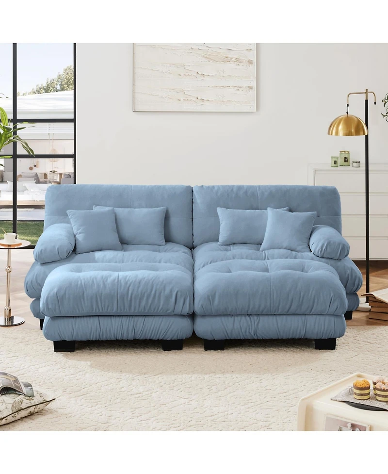 Streamdale Furniture Streamdale Cloud Couch Sleeper Sofa, Chenille 2 Seater Sofa with Ottomans & Pillows, Blue