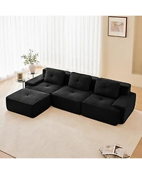 Streamdale Modern L-Shaped Corduroy Sectional Sofa with Movable Ottoman, Black