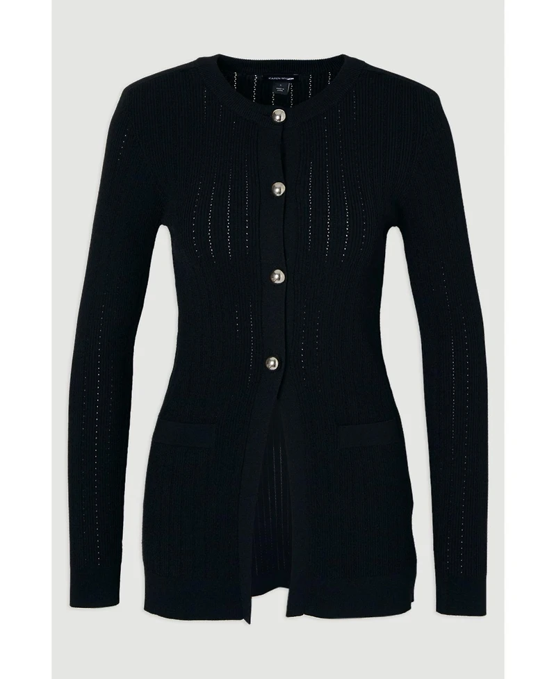 Karen Millen Women's Dome Button Longline Knitted Cardi