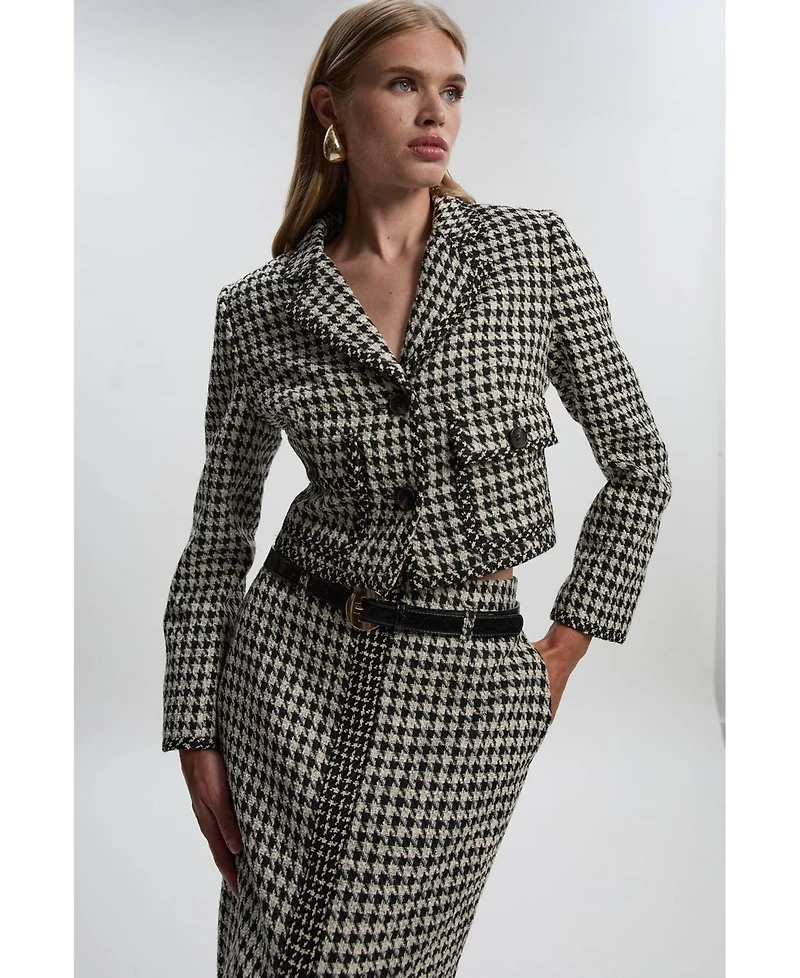 Karen Millen Women's Tweed Cropped Tailored Jacket