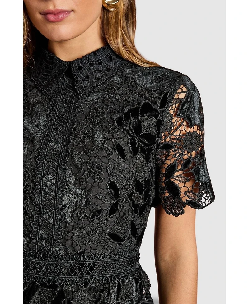 Coast Women's Velvet Lace Collared Midi Dress