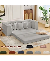 Streamdale Furniture Corduroy Convertible Sofa Bed Loveseat with 5 Pillows, Side Pocket, No Assembly