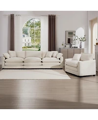 Streamdale Furniture Mid-Century Modern 2-Piece Sofa Set: 3-Seater & Chair, Light Beige Corduroy