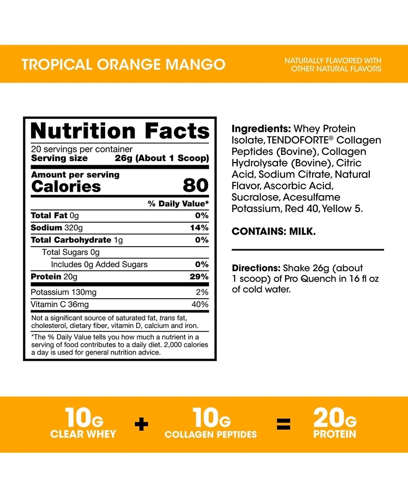 Optimum Nutrition Pro Quench Whey + Collagen Protein Powder, Tropical Orange Mango, 20 Serve