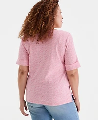 Style & Co Plus Size Boat-Neck Elbow Sleeve Cotton Top, Macy's Exclusive