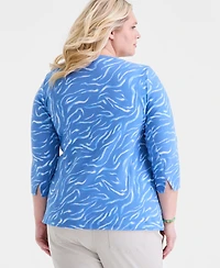 Style & Co Plus Printed Cotton 3/4-Sleeve Top, Macy's Exclusive