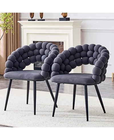 Streamdale Furniture Streamdale Set of 2 Gray Velvet Dining Chairs with Black Legs