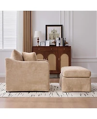 Streamdale Furniture Streamdale Modern Farmhouse Upholstered Accent Chair & Ottoman with Bolster Pillows, Wheat