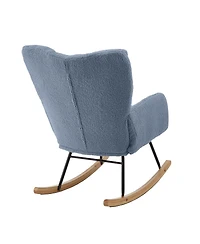 Streamdale Light Blue Teddy Fabric Glider Rocking Chair with Metal Frame