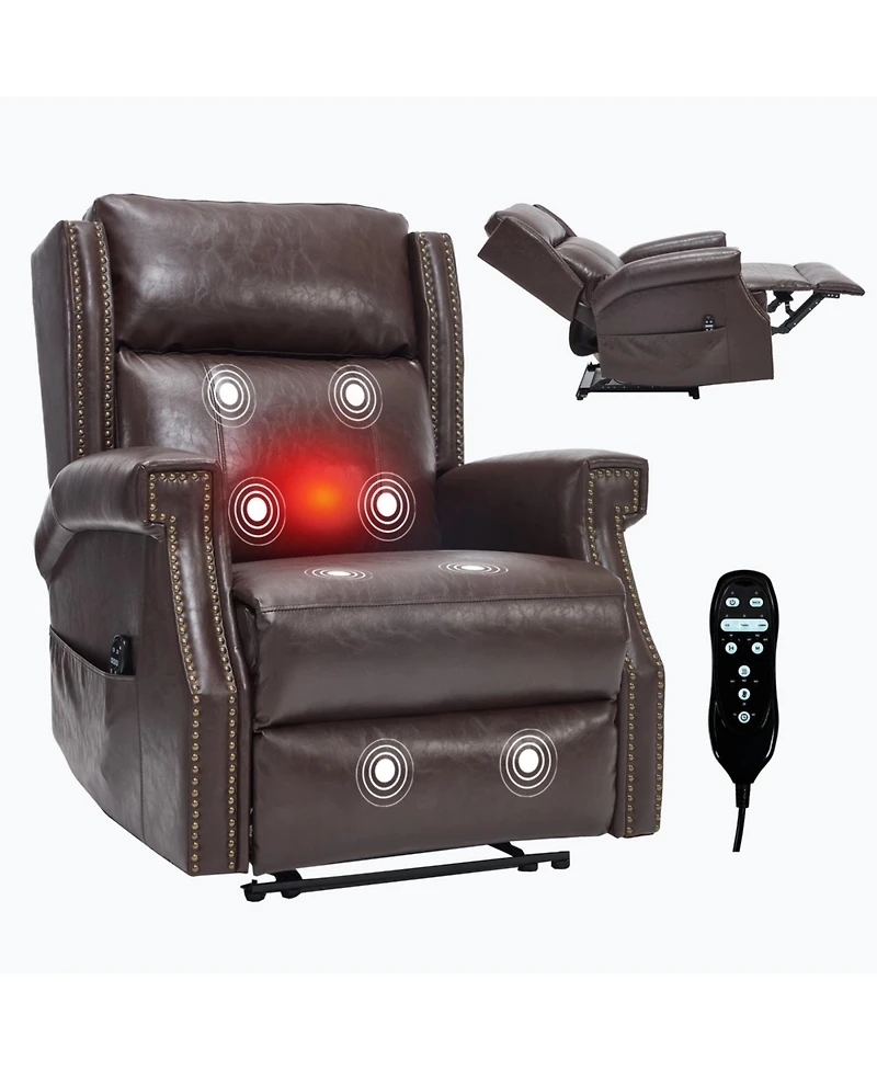 Streamdale Brown Faux Leather Manual Recliner Chair with 8 Vibrating Nodes & 3 Massage Modes