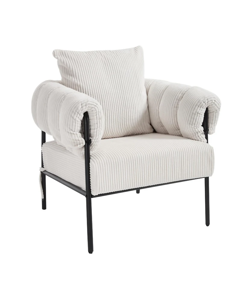 Streamdale Modern Teddy Fleece Upholstered Chair with Gold Metal Legs, Creamy White