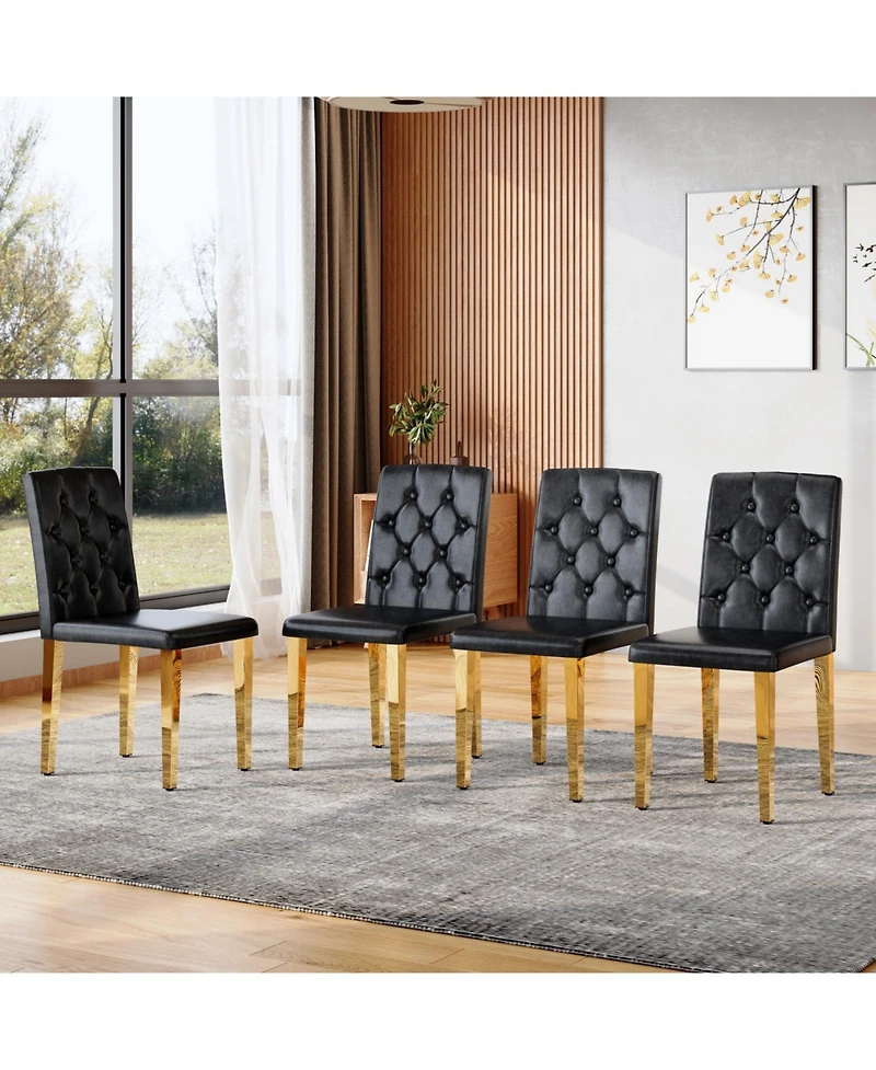 Streamdale 4-pack black Pu ergonomic dining chairs with golden metal legs