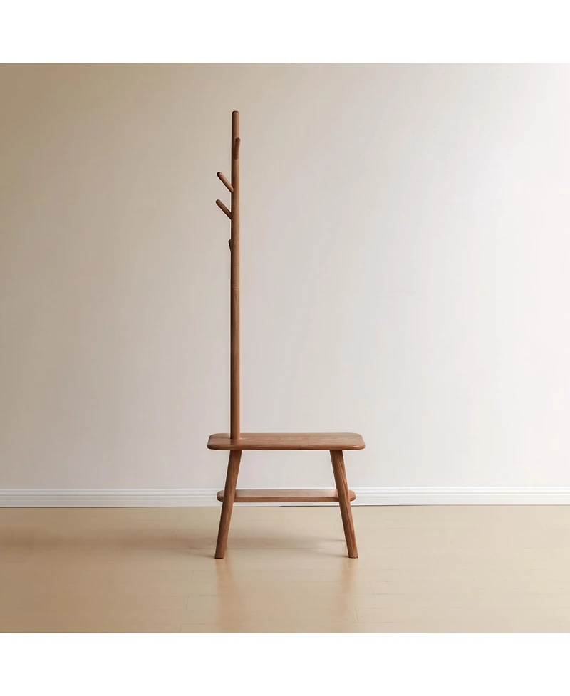 Streamdale Natural Solid Wood Shoe Stool with Cloth Hanger & Storage Bench