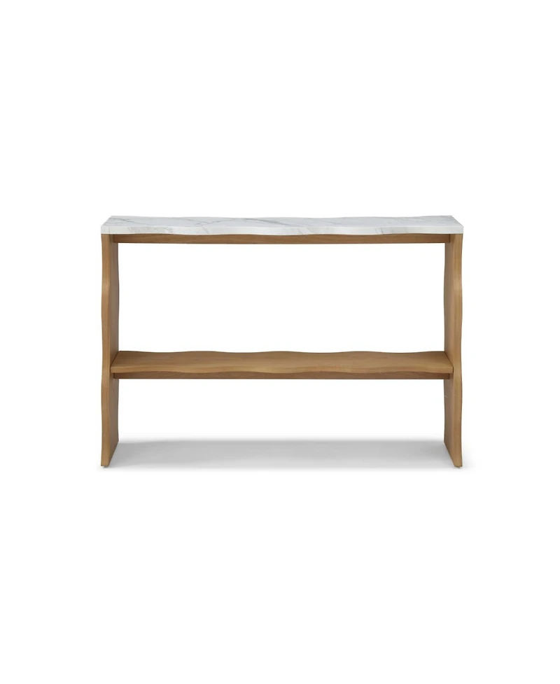 Streamdale Whisper of Waves Modern Console Table w/ White Marble-Pattern Top, Solid Wood