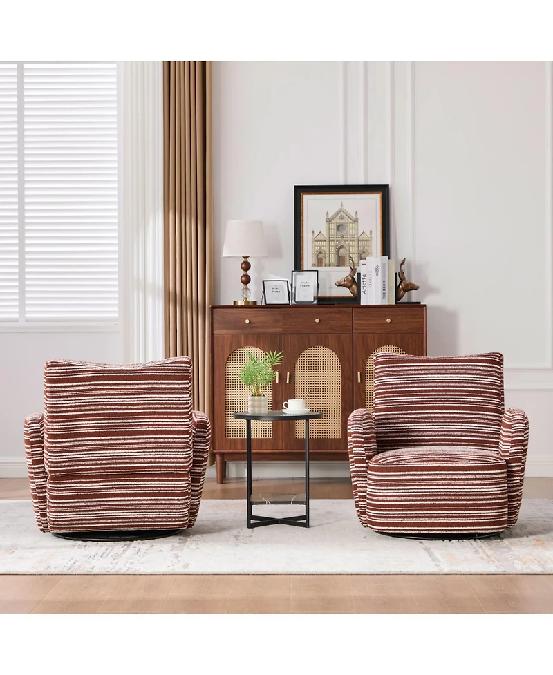 Streamdale Modern Style Swivel Leisure Chair with Striped Armrest