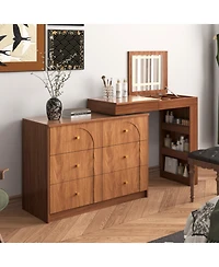 Streamdale Furniture Streamdale Vanity Desk with Mirror, Lights, Flip-Top, 7 Drawers, 9 Compartments, 3 Shelves, Walnut