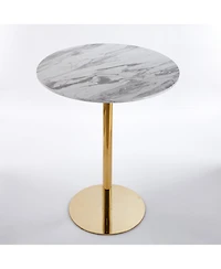 Streamdale Modern Gold Bar Table Set with 2 Adjustable Stools, Round Marble Pub Table