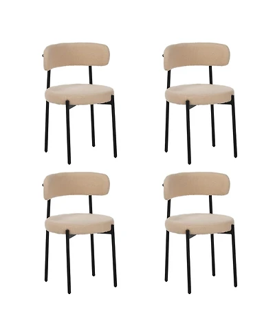 Streamdale Furniture Streamdale Medieval modern dining chair set, 4 pcs, round seat, black metal legs, beige