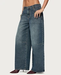 Edikted Women's Santi Low Rise Wide Leg Jeans